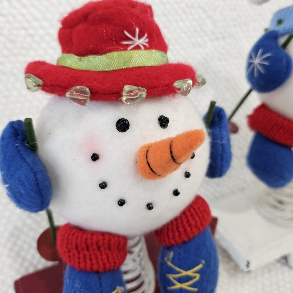Skiing Snowman Stocking Holders Set Mr & Mrs Handmade Metal Set - Picture 6 of 12